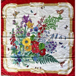 Vintage MANTERO SILK SCARF Colorful FLOWER BOUQUET with BUTTERFLIES 34x32" Large